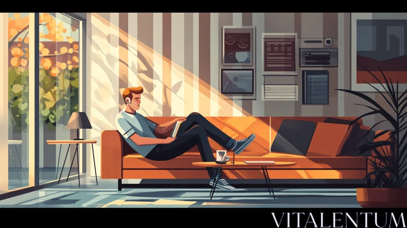 Man Relaxing On Sofa AI Image