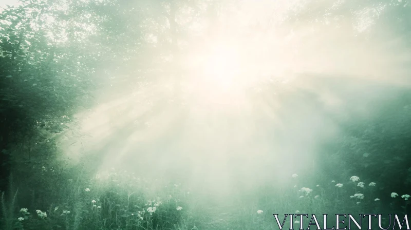 AI ART Sunbeams in a Misty Forest