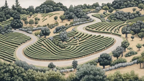 Scenic Vineyard Vista with Curving Road