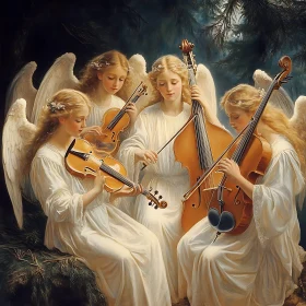 Angels Playing Music in Forest