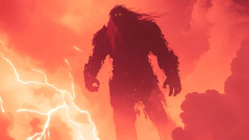 Silhouette of a Monster Against Lightning