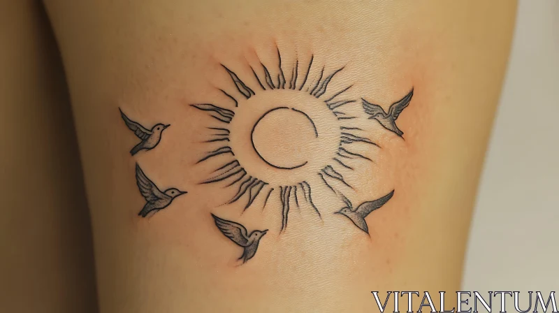 Sun and Birds Minimalist Tattoo AI Image