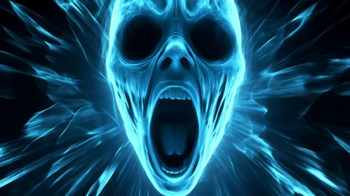 Screaming Blue Abstract Face