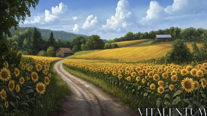 Golden Field Dirt Road Landscape AI Image