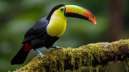 Bold and Vibrant Toucan on Mossy Branch