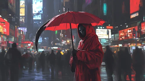 Red Cloak in Rainy City