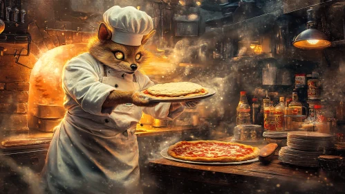 Fantasy Fox Chef Cooking Pizza