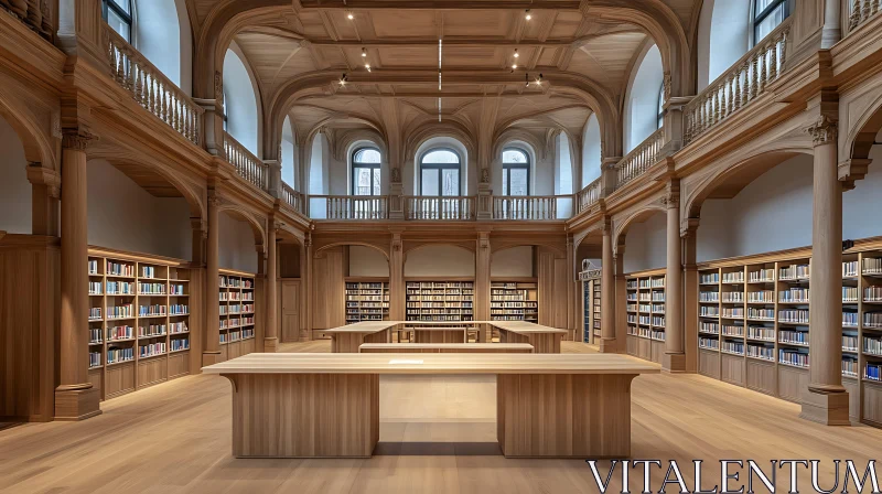 Classic Library with Wooden Elements AI Image