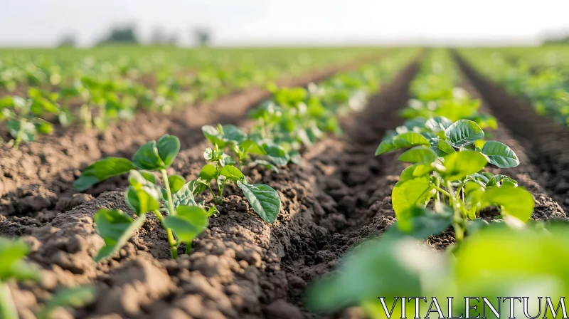 Rows of Green Sprouts in Cultivated Field AI Image