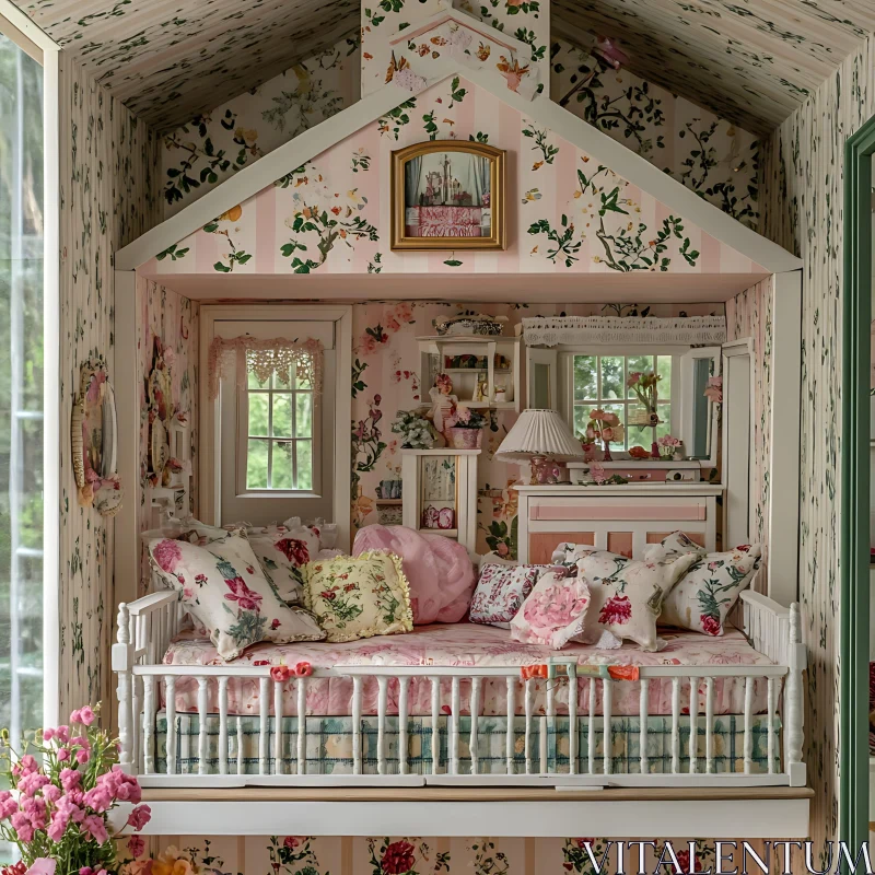 AI ART Pink Floral Miniature Room