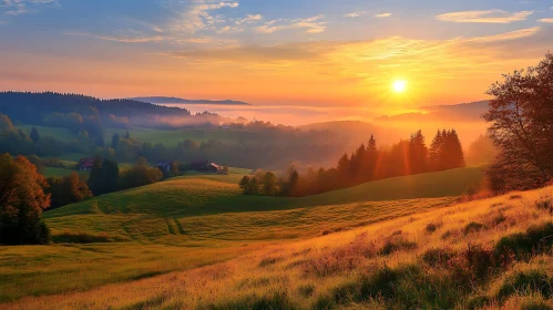 Picturesque Sunrise Landscape with Golden Light