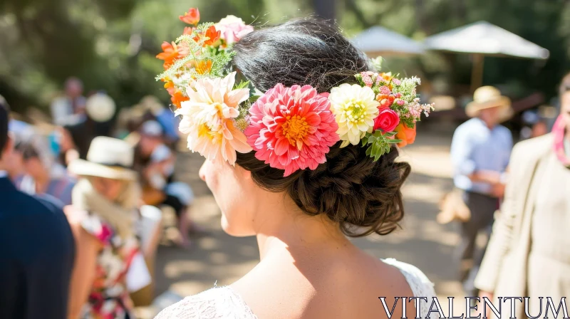 Ethereal Beauty: Young Woman Wearing a Flower Crown AI Image