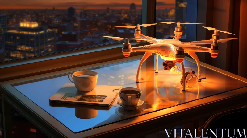 Futurist Technology - Drone Observing Coffee Cup AI Image