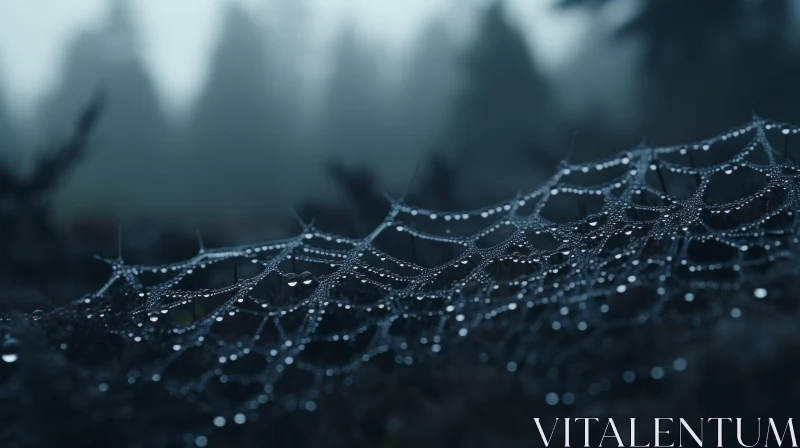 Gothic Romanticism: Dew-laden Web in a Dark Forest AI Image