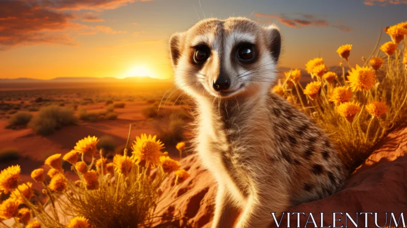 Meerkat at Sunset: A Serene Scene in the Desert AI Image
