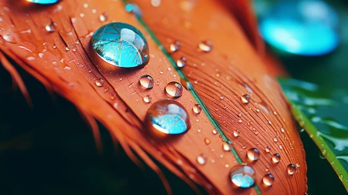 Photo-realistic Image of Water Droplets on Orange Feather
