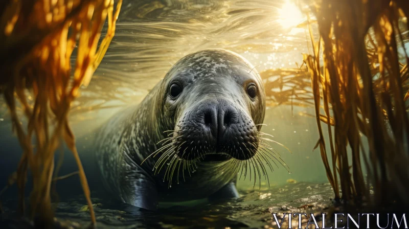Underwater Seal Portrait in Sunlit Waters AI Image