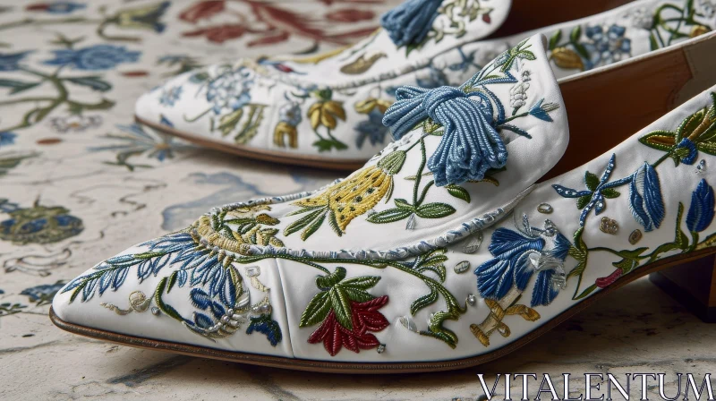 White Leather Shoes with Floral Embroidery | Fashion Art AI Image