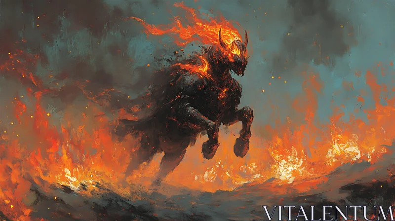 Horse engulfed in flames AI Image