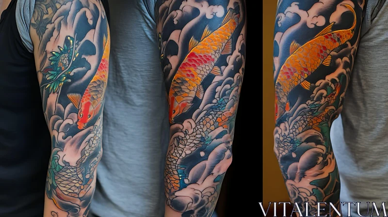 Koi Fish Arm Tattoo with Clouds AI Image