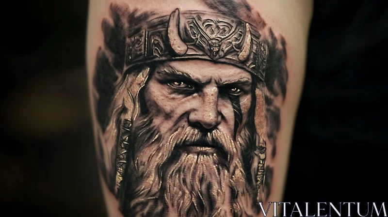 Realism Tattoo of Bearded Man with Crown AI Image