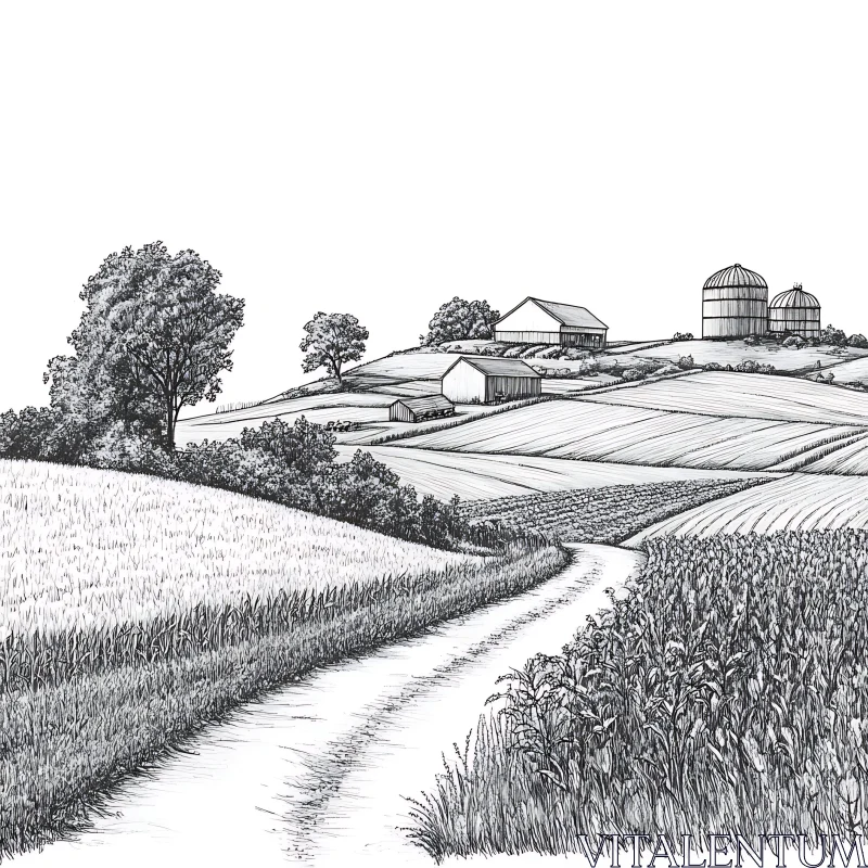 AI ART Monochrome Farm View