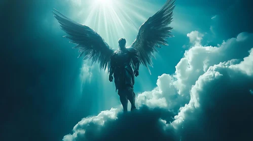 Winged Angel Figure on Clouds