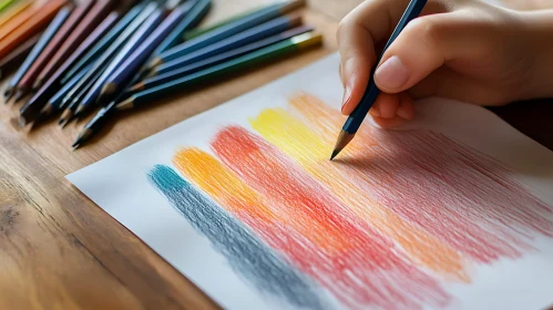 Hand Drawing Colorful Stripes with Pencils