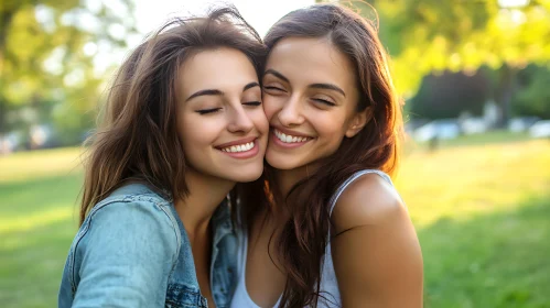 Friends Embrace in the Park