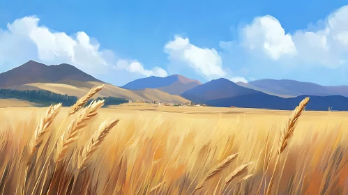 Wheat Field and Mountain Landscape