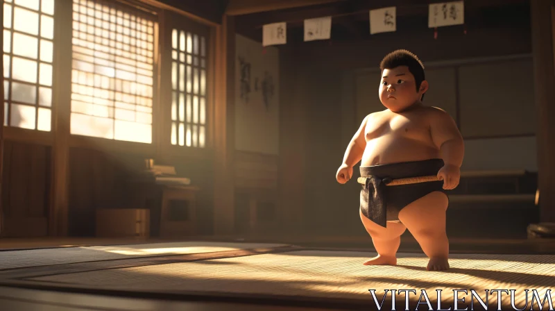 Boy Practicing Sumo in Dojo AI Image