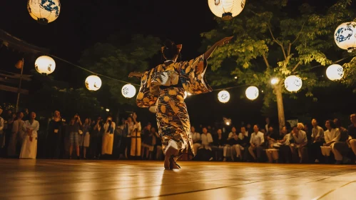 Kimono Dancer in Night Performance