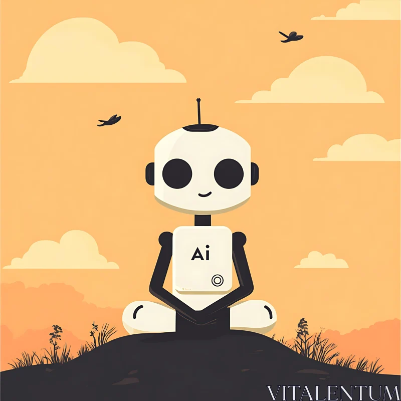 AI ART Peaceful Robot Meditating at Sunset