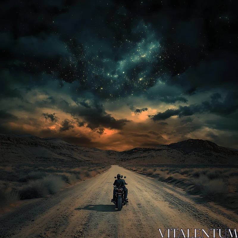 Night Ride on Desert Road AI Image