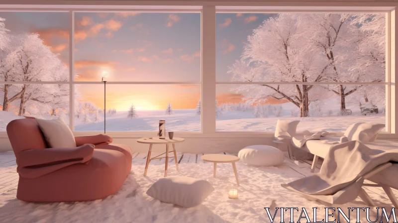 Snowy Landscape from Warm Interior AI Image