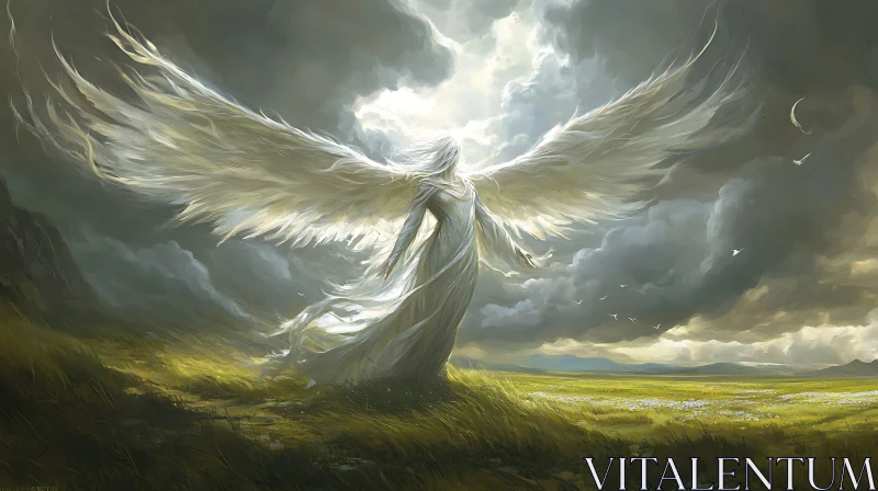 Angel with Wings over Landscape AI Image