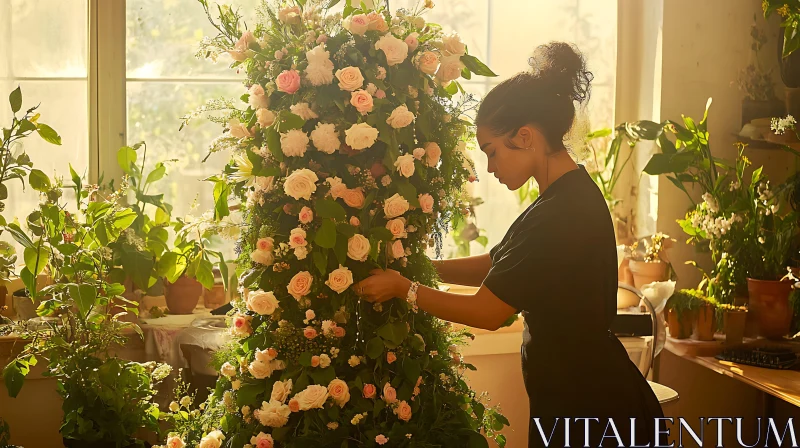 Floral Artist with Rose Arrangement AI Image