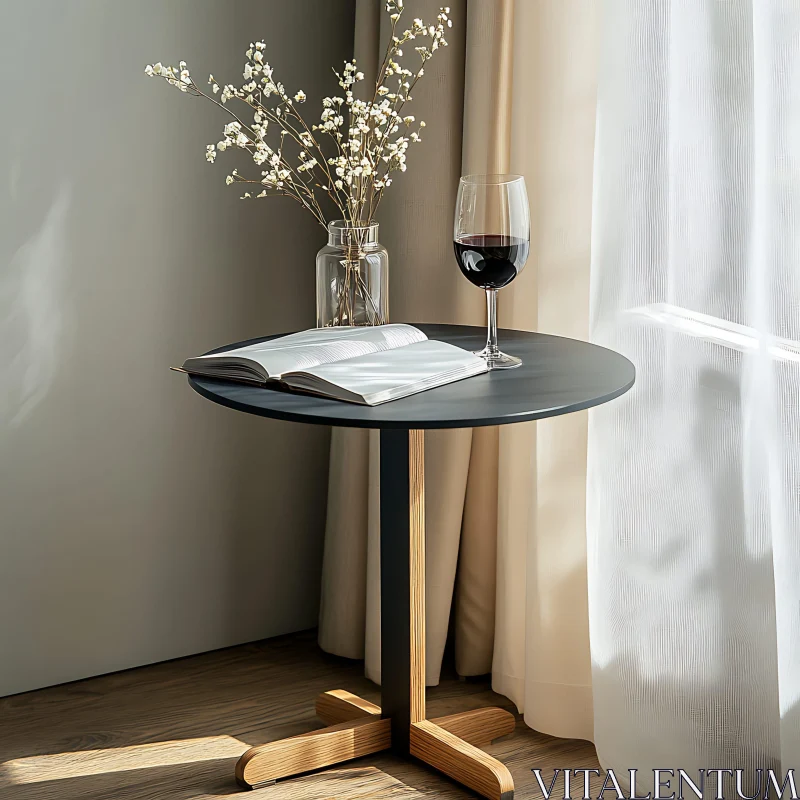 AI ART Wine Glass and Book Still Life