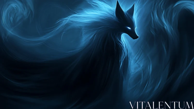 Spectral Wolf in Blue Hues AI Image