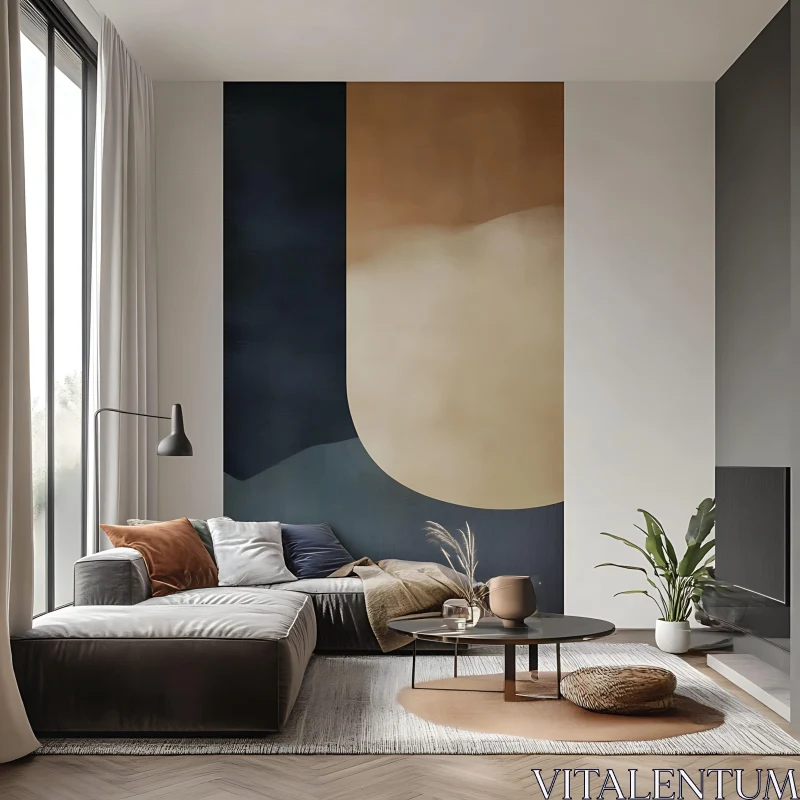 AI ART Modern Living Room with Artistic Mural