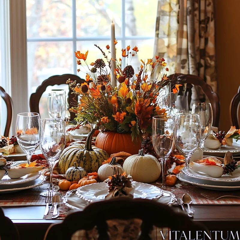 Festive Fall Table Decoration with Pumpkins AI Image