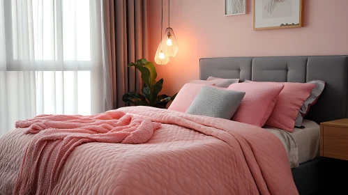 Calm Bedroom with Pink Bedding