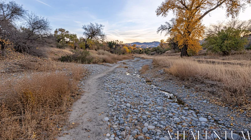 AI ART Tranquil Dry Riverbed in Autumnal Nature Setting