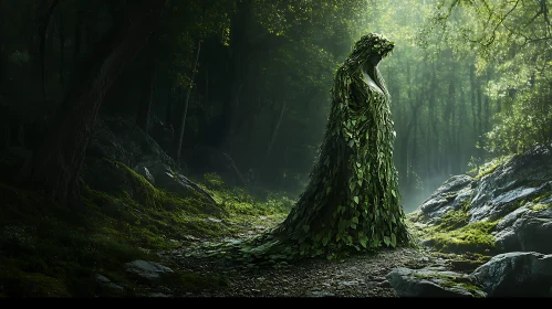 Leaf-Clad Figure in Forest Ambiance