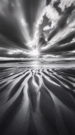 Dramatic Sunset Over Rippled Beach Sand