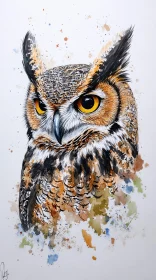 Artistic Owl Portrait in Watercolor