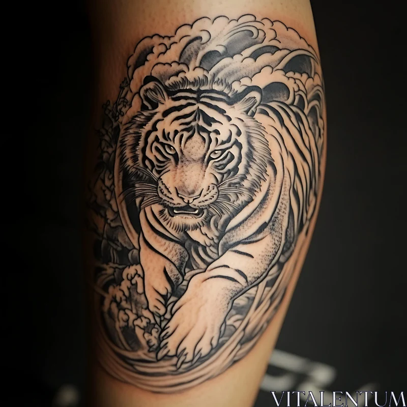 Aggressive Tiger Tattoo in Black and Grey AI Image