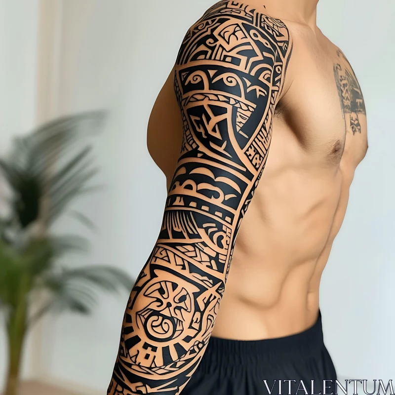 Bold Blackwork Cosmetic Tattoo on Male Arm AI Image