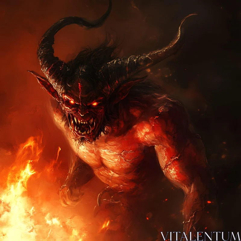 AI ART Fiery Demon with Horns