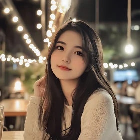 Serene Portrait of Woman with Ambient Lights